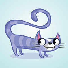 Goofy Purple Striped Blue Cat kitten watching Illustration editable vector for t-shirt mug wall stickers wallpaper sticker design multipurpose use in high definition format