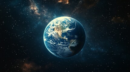 Obraz premium Planet Earth against the backdrop of the starry sky, emphasizing the beauty and fragility of our planet. In demand for environmental projects, educational materials about space 