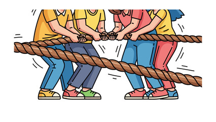 Tug-of-War: A vibrant illustration captures the intense action of a tug-of-war, where two teams strain against each other, embodying the essence of teamwork, competition.