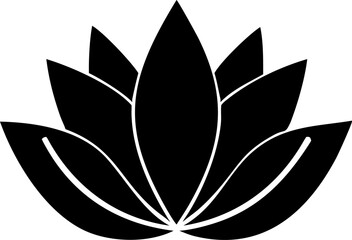 Fototapeta premium Black silhouette of a blooming lotus flower design providing strong visual balance isolated on a white background for design.