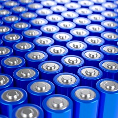 Rows of blue cylindrical batteries