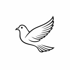 Dove bird simple black line art image, Black bold outline vector icon, Bird vector illustration