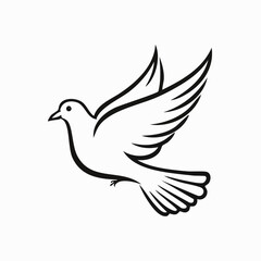 Dove bird simple black line art image, Black bold outline vector icon, Bird vector illustration