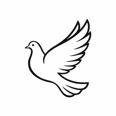 Dove bird simple black line art image, Black bold outline vector icon, Bird vector illustration