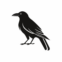 Crow bird black silhouette vector, Simple silhouette Design vector icon with white background.