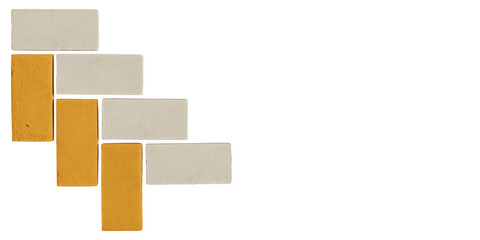 Yellow and white bricks arranged in a pattern, isolated on a transparent background. Copy space. 3D illustration.