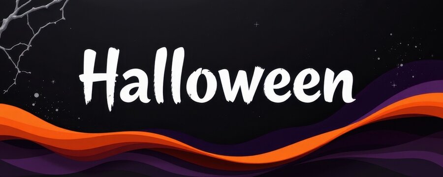 halloween poster with layered black shadow textures, soft orange curves, faint purple gradients, negative space enhancing spooky thematic storytelling.