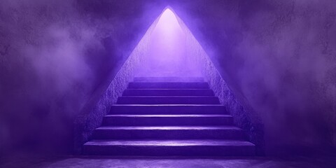 Stone Staircase Leading Upwards Towards a Bright Triangular Opening in Purple Haze stairs