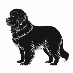 Newfoundland dog black silhouette vector with white background