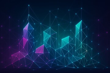 Dynamic digital network graph showing upward financial growth and data connections