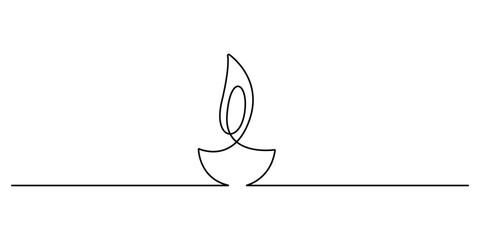 One continuous line drawing of candle Diwali isolated on white background. Hand drawn continuous single line. Vector illustration