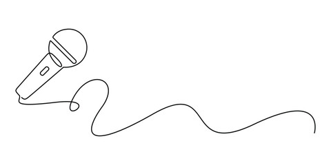 Microphone continuous single line drawing. One line drawing microphone icon. Isolated on white background minimalist vector illustration