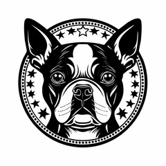 Boston terrier dog black silhouette vector with white background