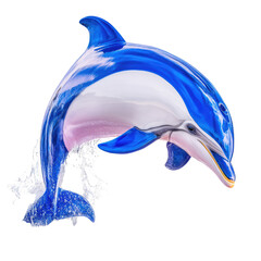 Majestic Dolphin Jumping Out of Water with Splash and Vibrant Blue Background Under Bright Sunshine
