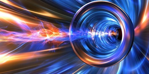 Abstract Blue And Orange Energy Tunnel With Light Streaks And Vortex Effect image photo