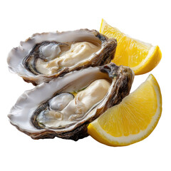 Freshly Opened Oysters on a Plate with Slices of Lemon Ready for Tasting and Enjoyment