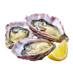 Fresh Oysters with Lemon Slice on a White Background for Culinary and Seafood Themes