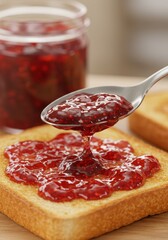 Red Berry Jam on Toasted Bread with Spoon