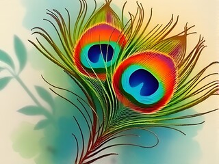 Colorful peacock feathers close-up