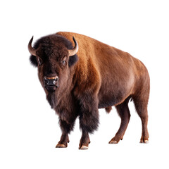 Majestic American Bison in Natural Habitat Grazing on Grassland Under Bright Blue Sky