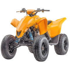 Bright Yellow All-Terrain Vehicle on Display with Bold Design and Sturdy Tires for Outdoor Adventures