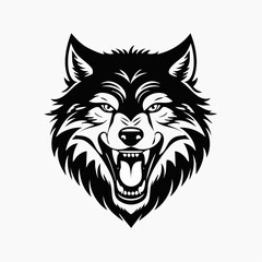 Roaring Wolf Head silhouette, perfect for pet-themed designs and branding projects, ideal for logos, artwork, and digital creations, pet-related projects, perfect for canine lovers