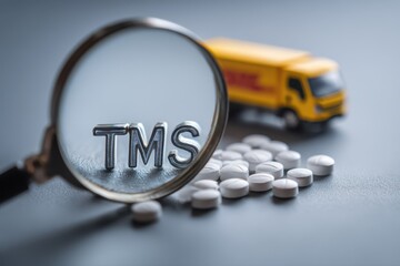 The abbreviation TMS for transportation management system displayed under magnification beside the pills