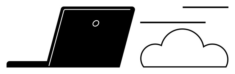 Minimalist design with a laptop and cloud, lines indicating data flow. Ideal for technology, cloud computing, storage, remote work, online services, innovation efficiency. Flat simple metaphor