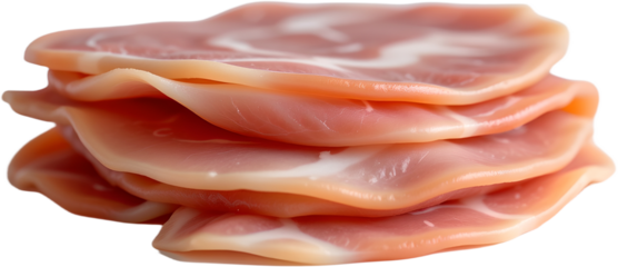 a stack of raw chicken slices ready for cooking, close-up shot. The pink meat shows the texture of the chicken