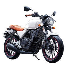 Sleek Modern Motorcycle with Brown Leather Seat and Stylish Design on a White Background