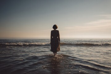 Fototapeta premium a woman s rear as she approaches the ocean