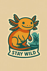 Cute Axolotl Cartoon Illustration: Vibrant Nature-Themed Wildlife Art for Sticker Design