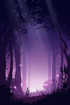Magic forest illustration with light effects