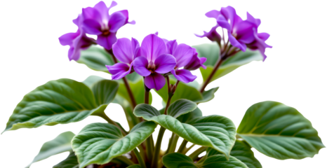 a close-up of a beautiful blooming african violet, showcasing its vibrant purple flowers and lush green foliage