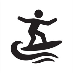  Minimal Surfing Icon – Vector Surfer Riding a Wave Symbol