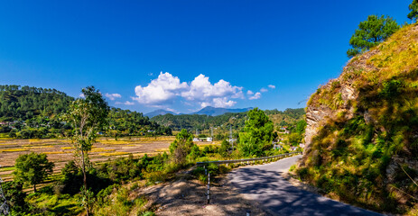 Panoramic views of Someshwar valley in Kumaon region of Uttarakhand and the beautiful terrace farms in the region. 