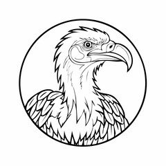 Vulture bird simple black line art image, Black bold outline vector icon, Bird vector illustration