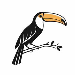 Toucan bird simple black line art image, Black bold outline vector icon, Bird vector illustration