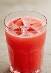 Refreshing Red Watermelon Juice with Ice in Glass