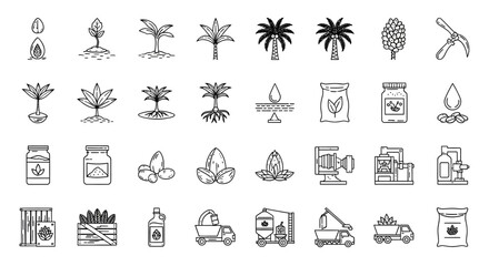 Fototapeta premium Hand Drawn Icons for Date Farming and Industry.