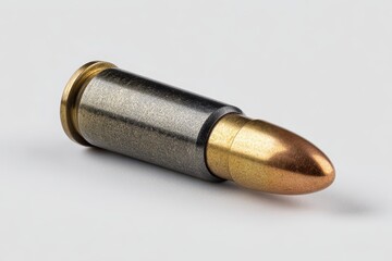 Top view of a 7 62 mm military cartridge on a white surface