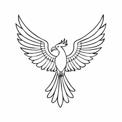 Obraz premium Phoenix bird simple black line art image, Black bold outline vector icon, Bird vector illustration