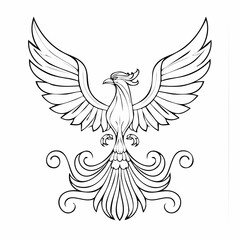 Phoenix bird simple black line art image, Black bold outline vector icon, Bird vector illustration