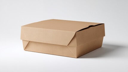 Isolated open brown cardboard box, an empty paper container for shipping or storage, sits on a white background