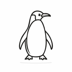 Penguin bird simple black line art image, Black bold outline vector icon, Bird vector illustration