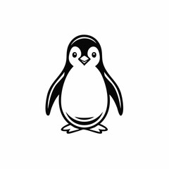 Penguin bird simple black line art image, Black bold outline vector icon, Bird vector illustration