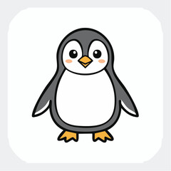 Penguin bird simple black line art image, Black bold outline vector icon, Bird vector illustration