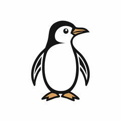 Penguin bird simple black line art image, Black bold outline vector icon, Bird vector illustration