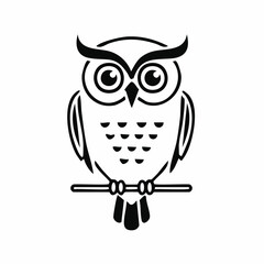 owl bird simple black line art image, Black bold outline vector icon, Bird vector illustration