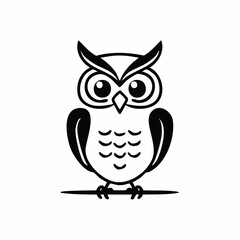 owl bird simple black line art image, Black bold outline vector icon, Bird vector illustration